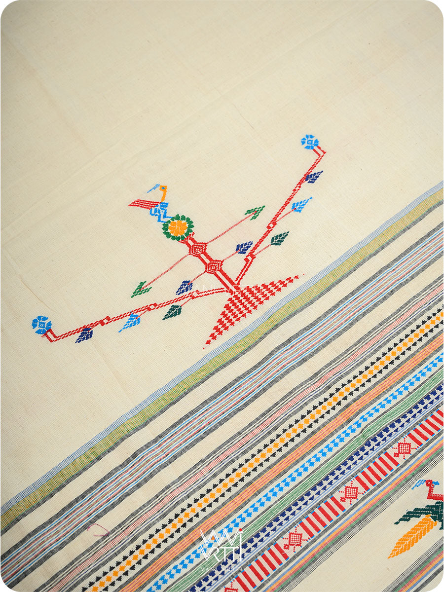 Off White Cotton Bomkai Saree