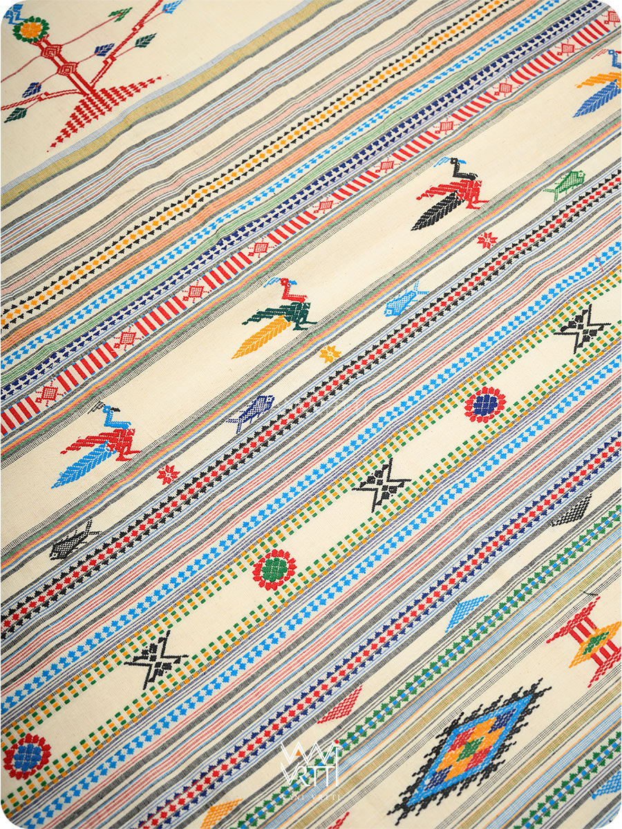 Off White Cotton Bomkai Saree