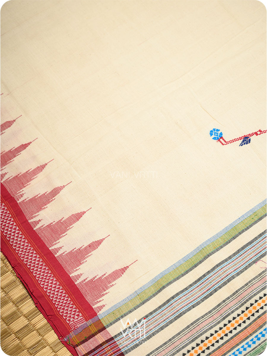 Off White Cotton Bomkai Saree