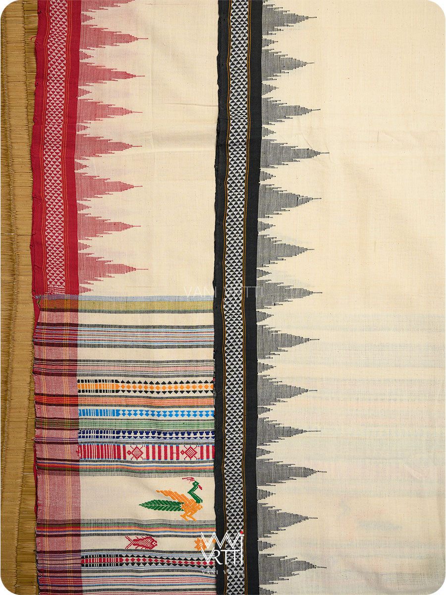 Off White Cotton Bomkai Saree