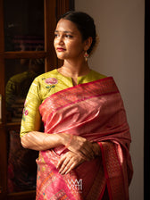 Banana Leaf Green Rose Flower And Bees Embroidery Tussar Silk Blouse