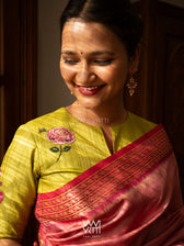 Banana Leaf Green Rose Flower And Bees Embroidery Tussar Silk Blouse