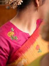 Rani Pink Marigold Plant And Butterflies  Hand Embroidery Tussar Silk Blouse