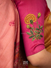 Rani Pink Marigold Plant And Butterflies  Hand Embroidery Tussar Silk Blouse