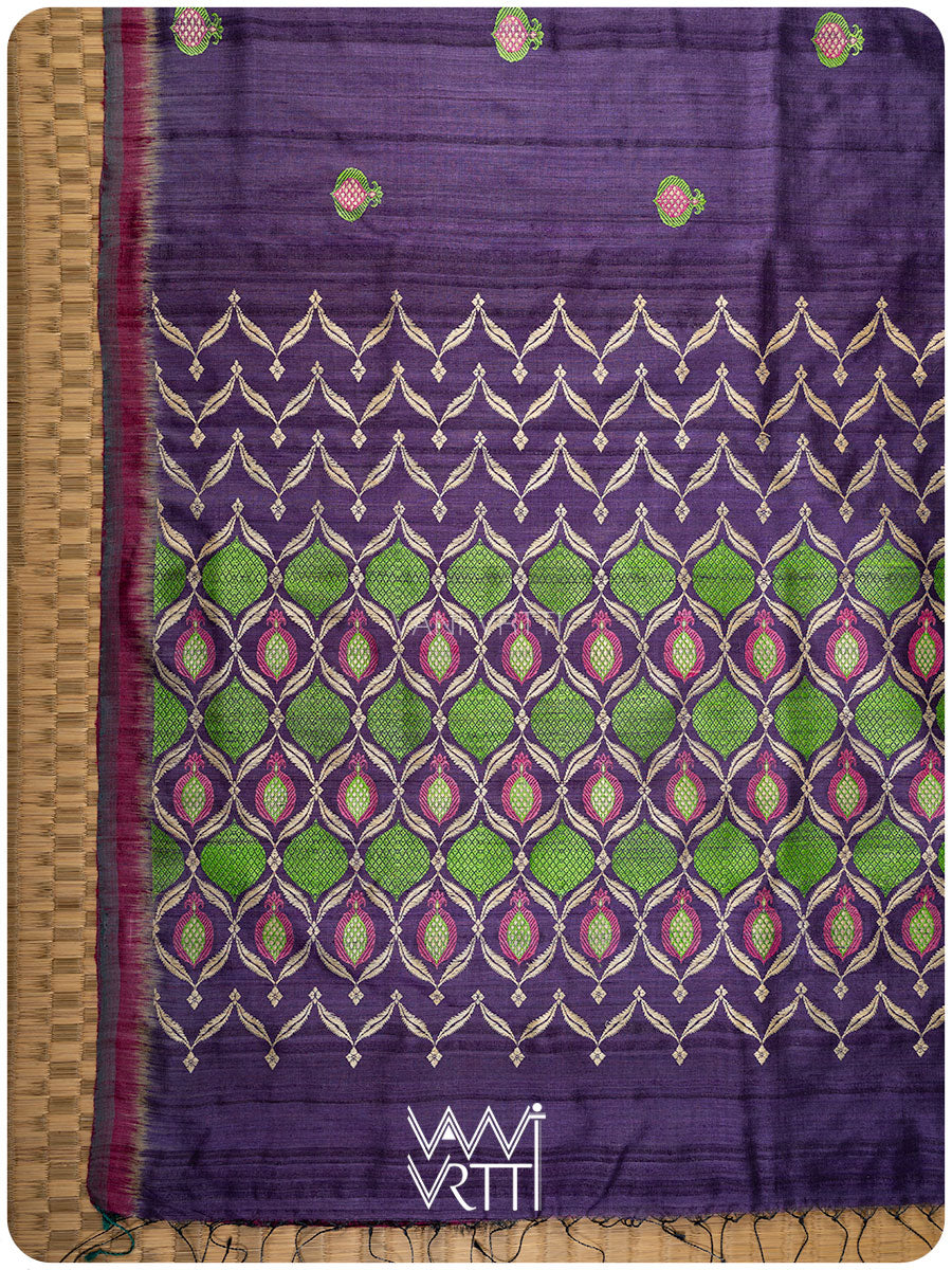 Purple Pomegranate Jaal Handspun Tussar Silk Saree