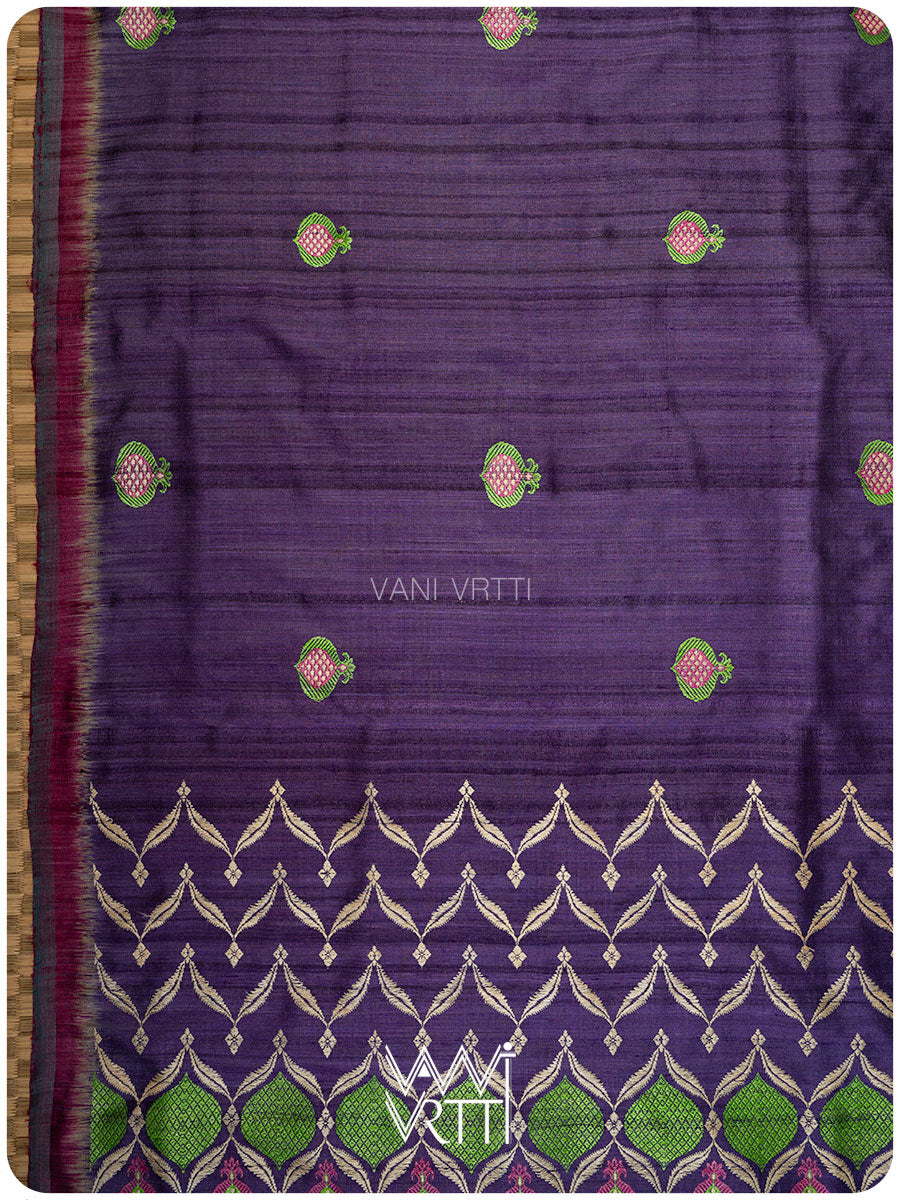 Purple Pomegranate Jaal Handspun Tussar Silk Saree