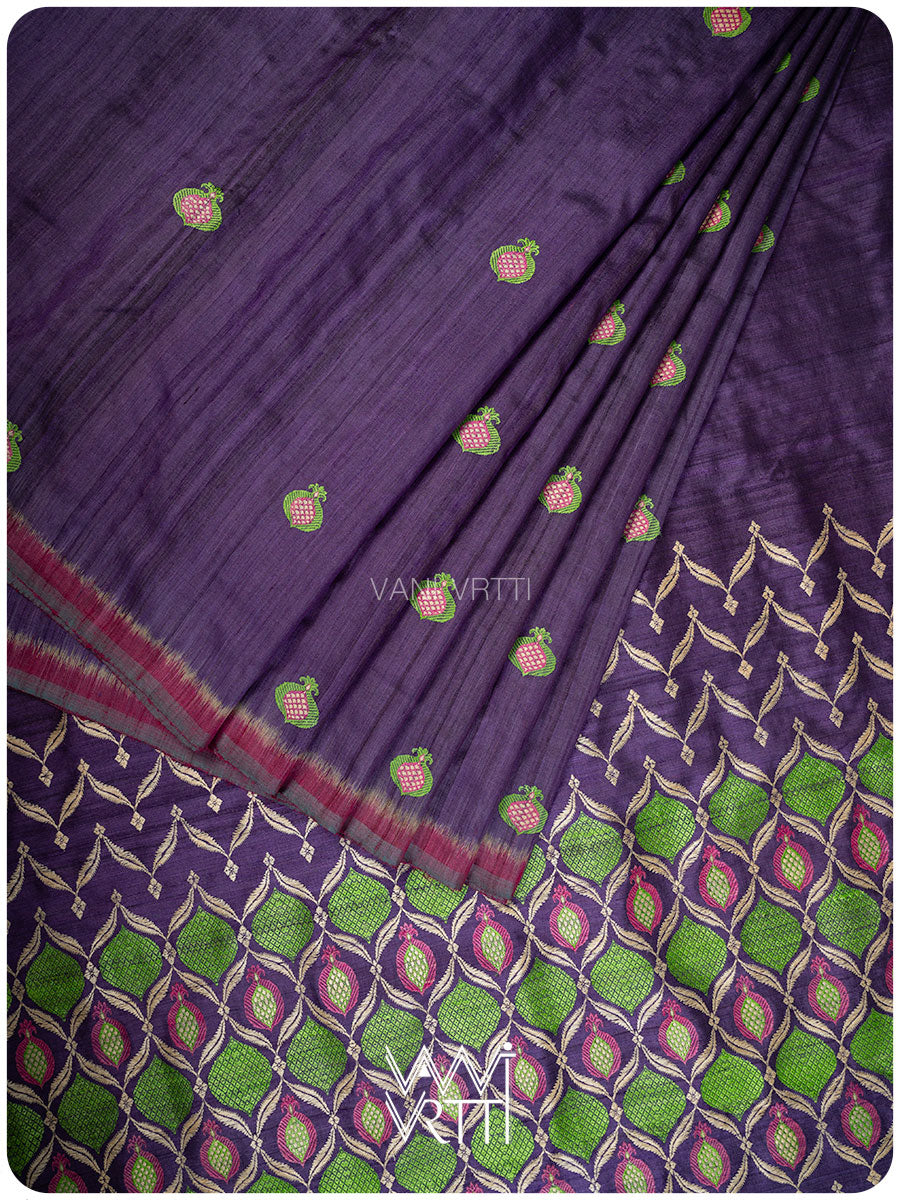Purple Pomegranate Jaal Handspun Tussar Silk Saree
