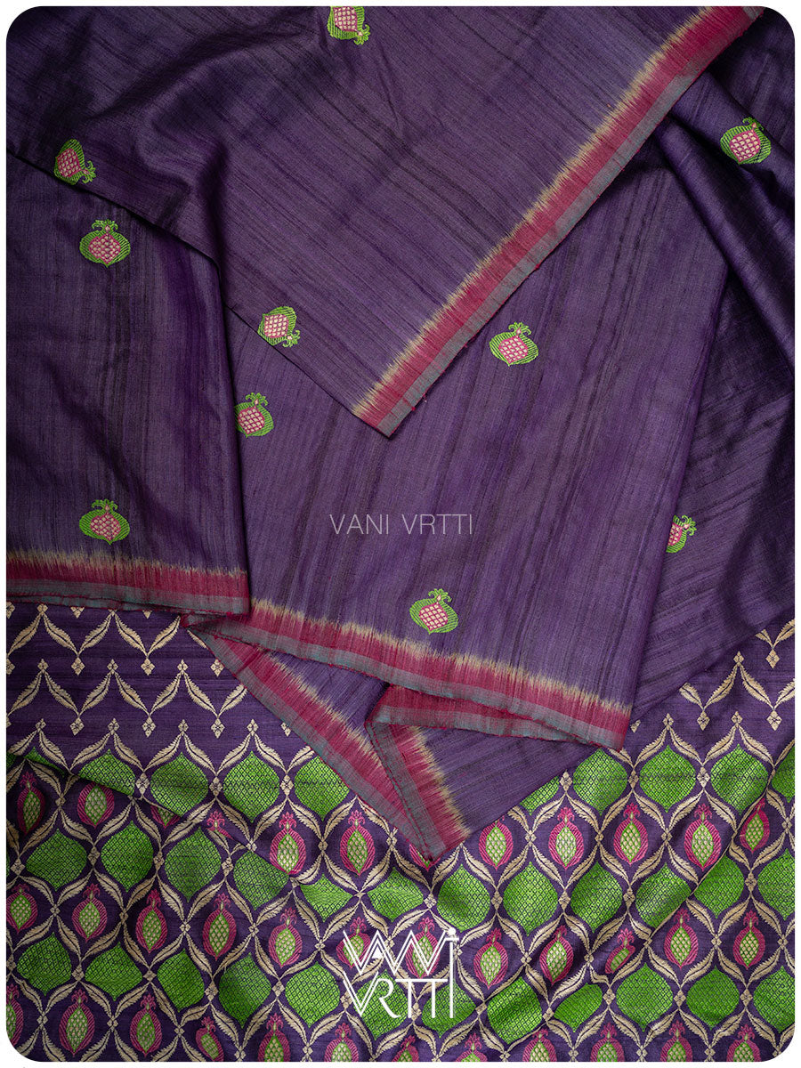 Purple Pomegranate Jaal Handspun Tussar Silk Saree