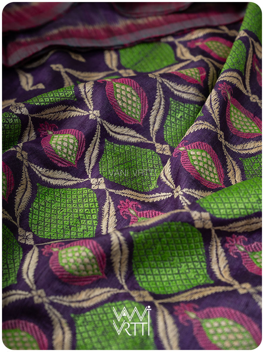 Purple Pomegranate Jaal Handspun Tussar Silk Saree