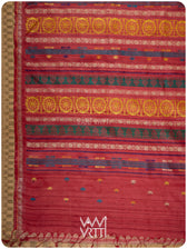 Pallu with lotus flowers and Airavata border on peach red saree