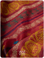 Konark temple buttis close up on peach red tussar silk body