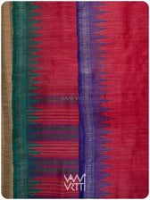 Border of Aarush saree with ikat resist-dyed temple motifs in tussar silk