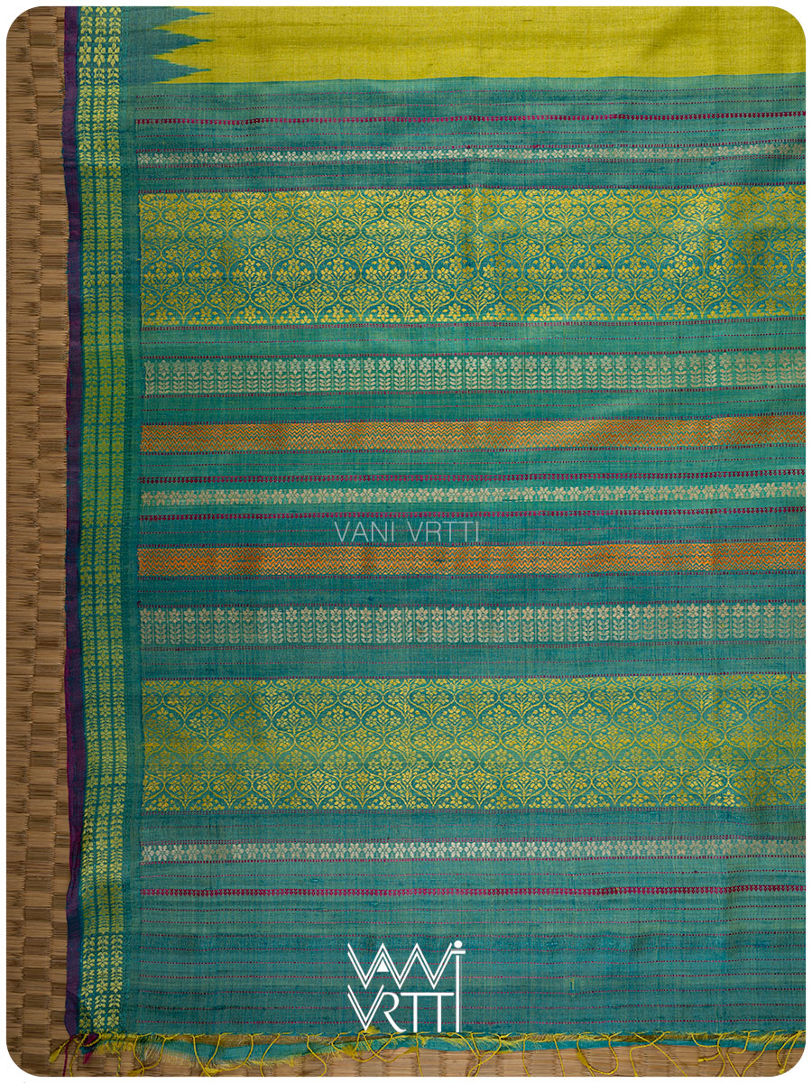 Banana Leaf Green Parijat Handspun Tussar Silk Saree