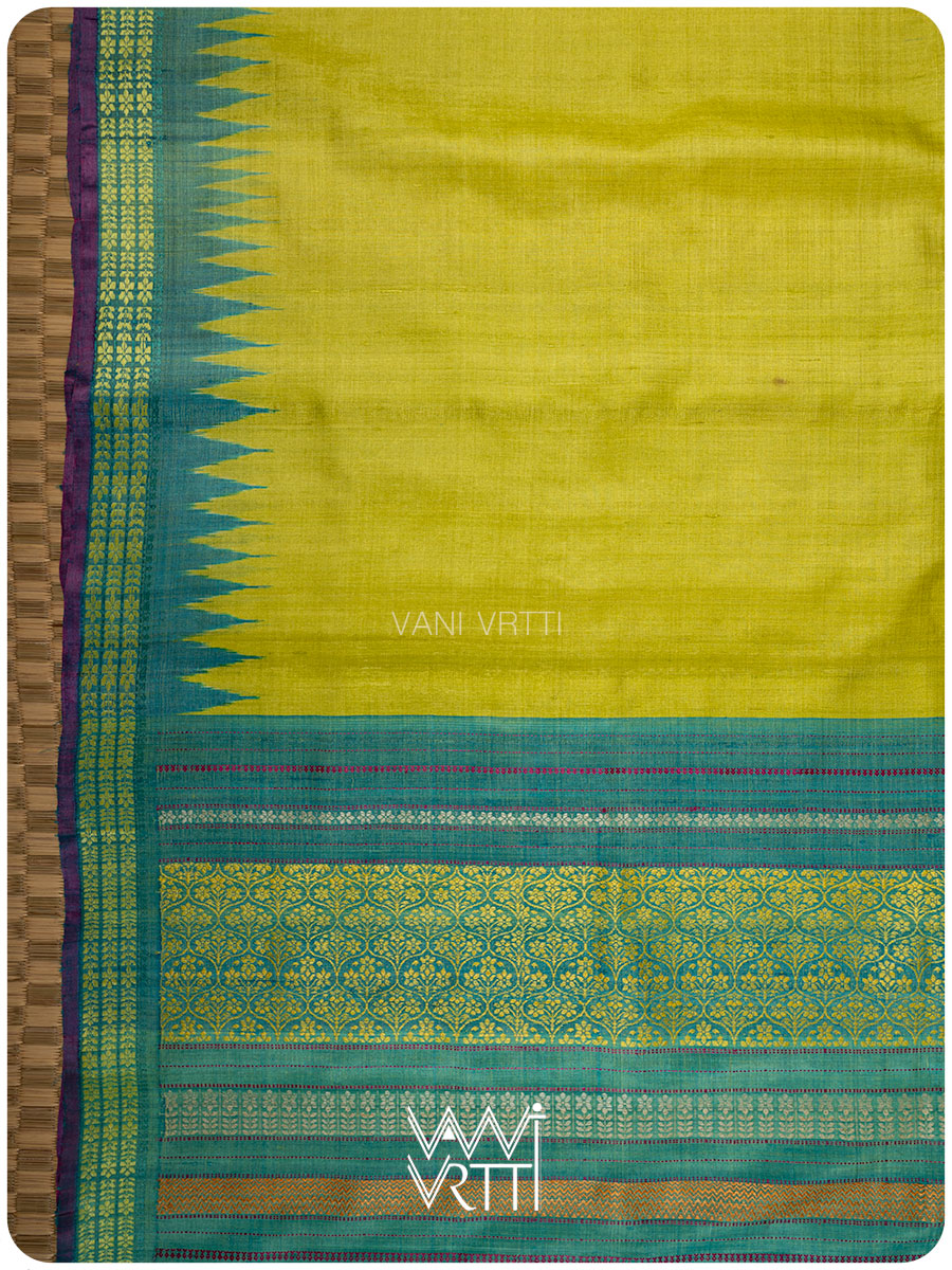 Banana Leaf Green Parijat Handspun Tussar Silk Saree
