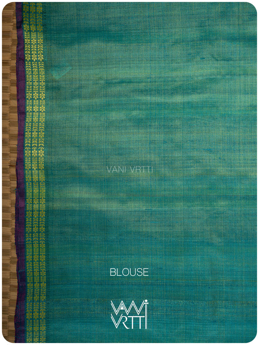 Banana Leaf Green Parijat Handspun Tussar Silk Saree