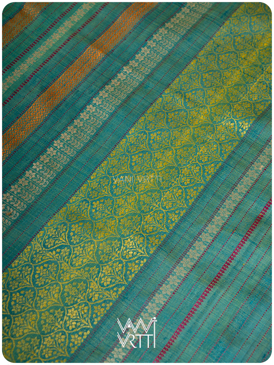 Banana Leaf Green Parijat Handspun Tussar Silk Saree