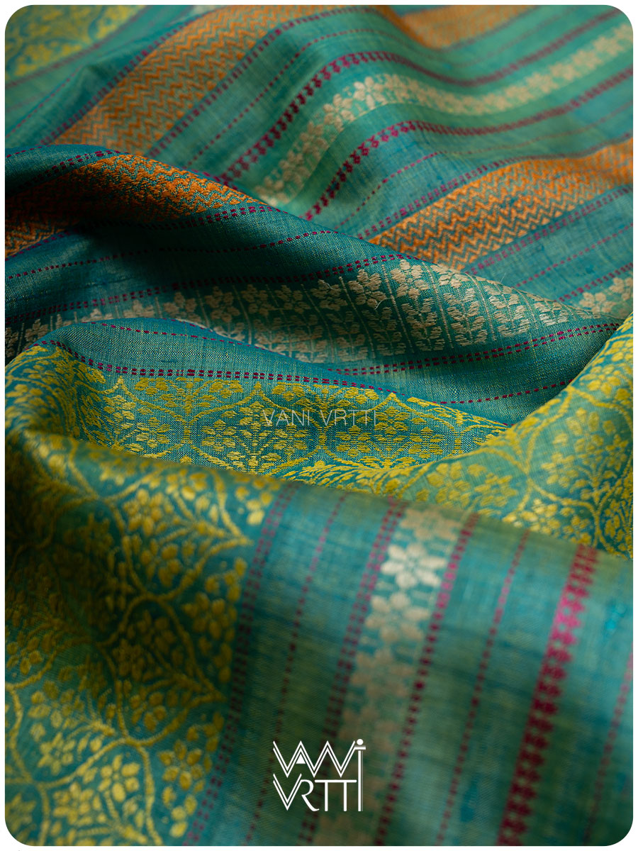 Banana Leaf Green Parijat Handspun Tussar Silk Saree