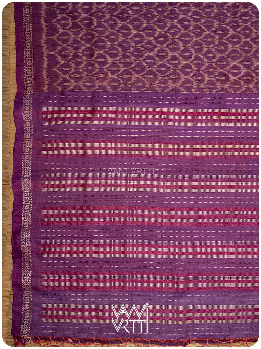 Purple Samudra Lahar Ikat Handspun Tussar Silk Saree