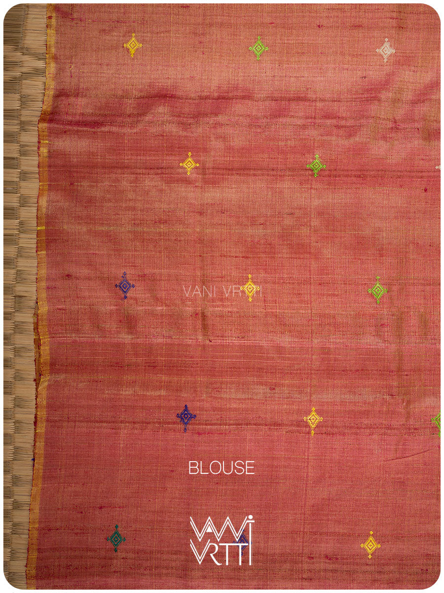 Blouse piece in orangish handspun tussar silk, matched to Konark saree