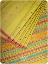 Banana leaf green handspun tussar silk Konark saree in full view