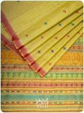 Folded banana leaf green handspun tussar silk Konark saree from Odisha