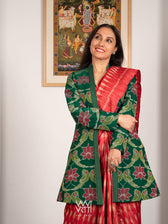 Bottle Green Lotus Parrot  Reversible Parallel Ikat Kimono Collar Tunic Jacket