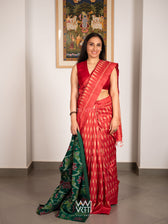 Tomato Red Kadamba Ikat Handspun Tussar Silk Saree