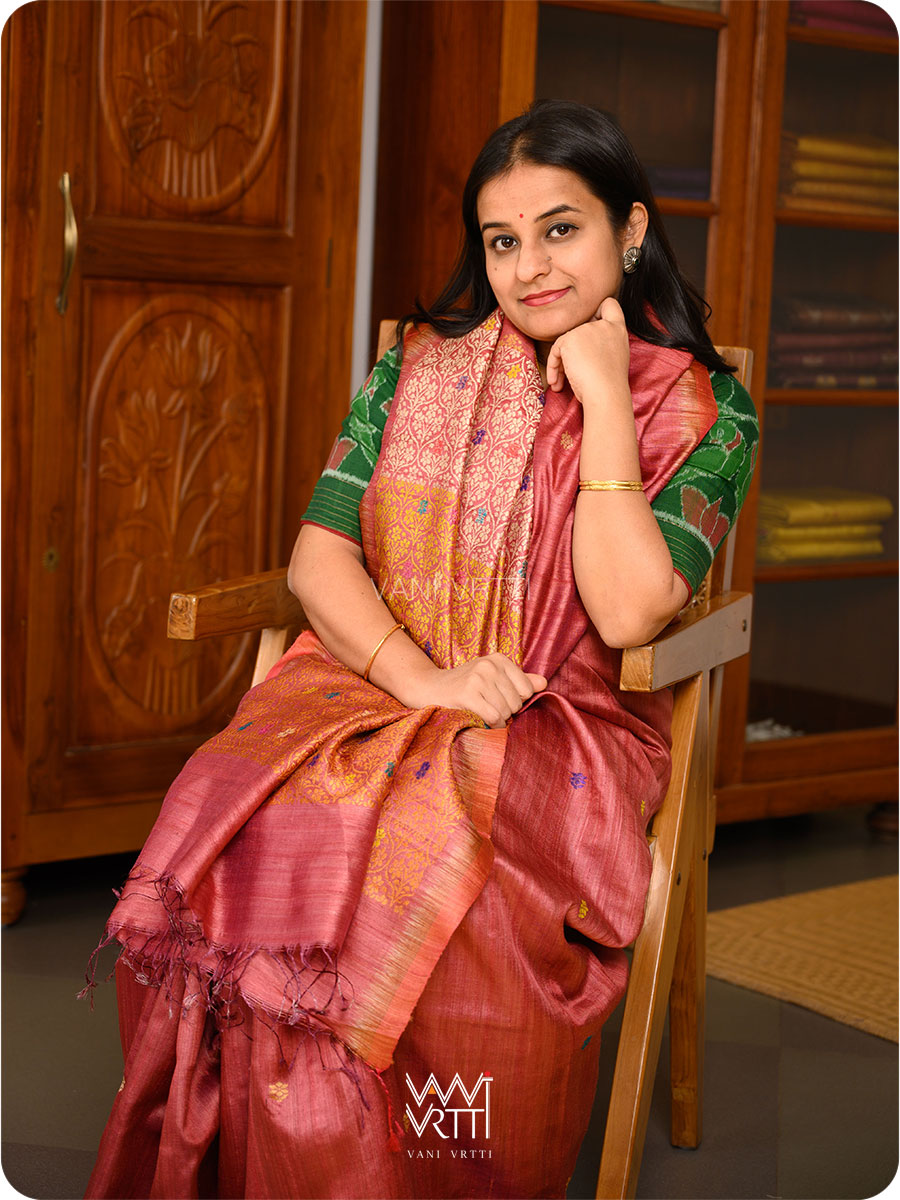 Maroon Mustard Parijat Handspun Tussar Silk Saree