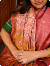 Maroon Mustard Parijat Handspun Tussar Silk Saree