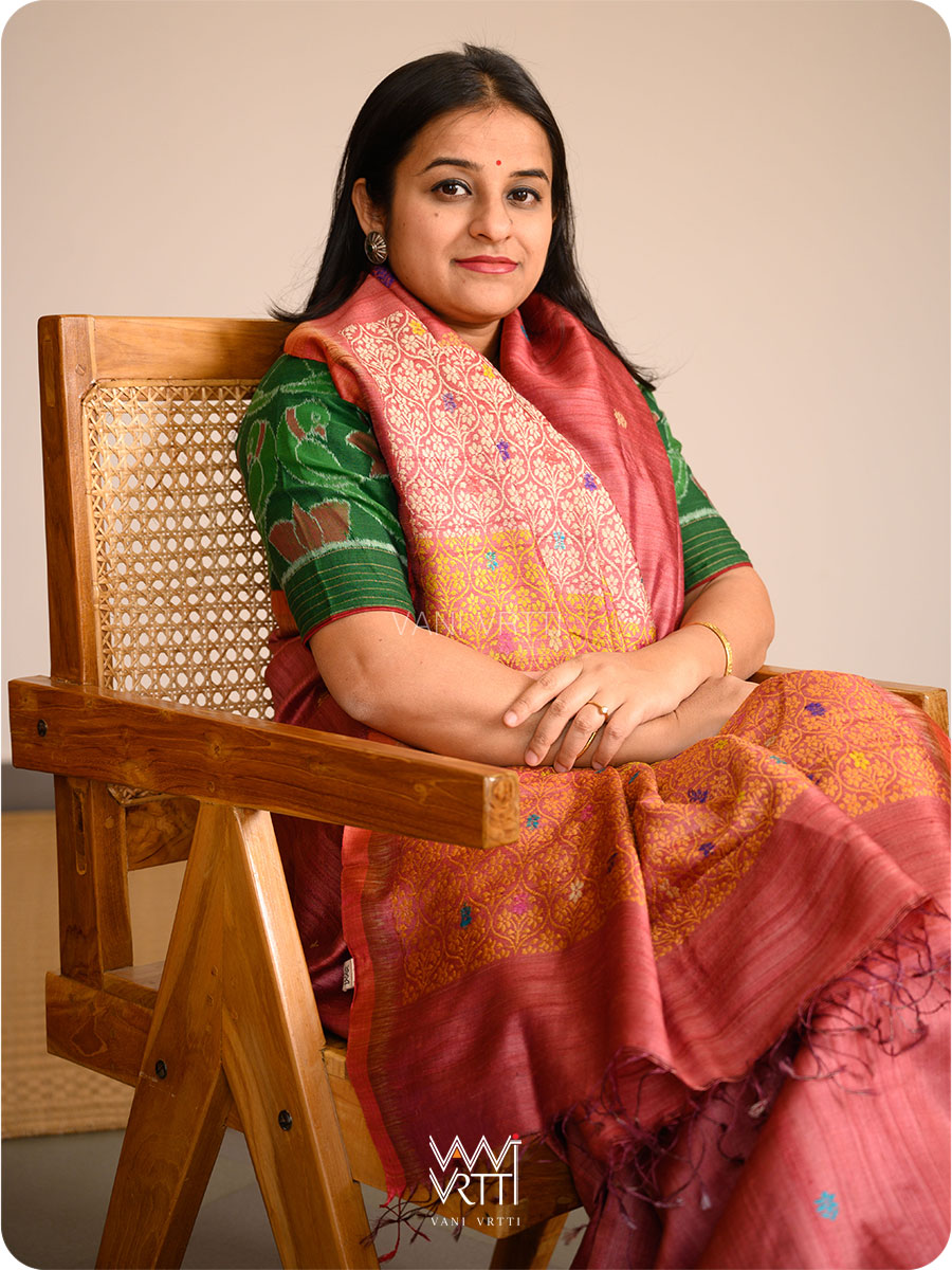 Maroon Mustard Parijat Handspun Tussar Silk Saree