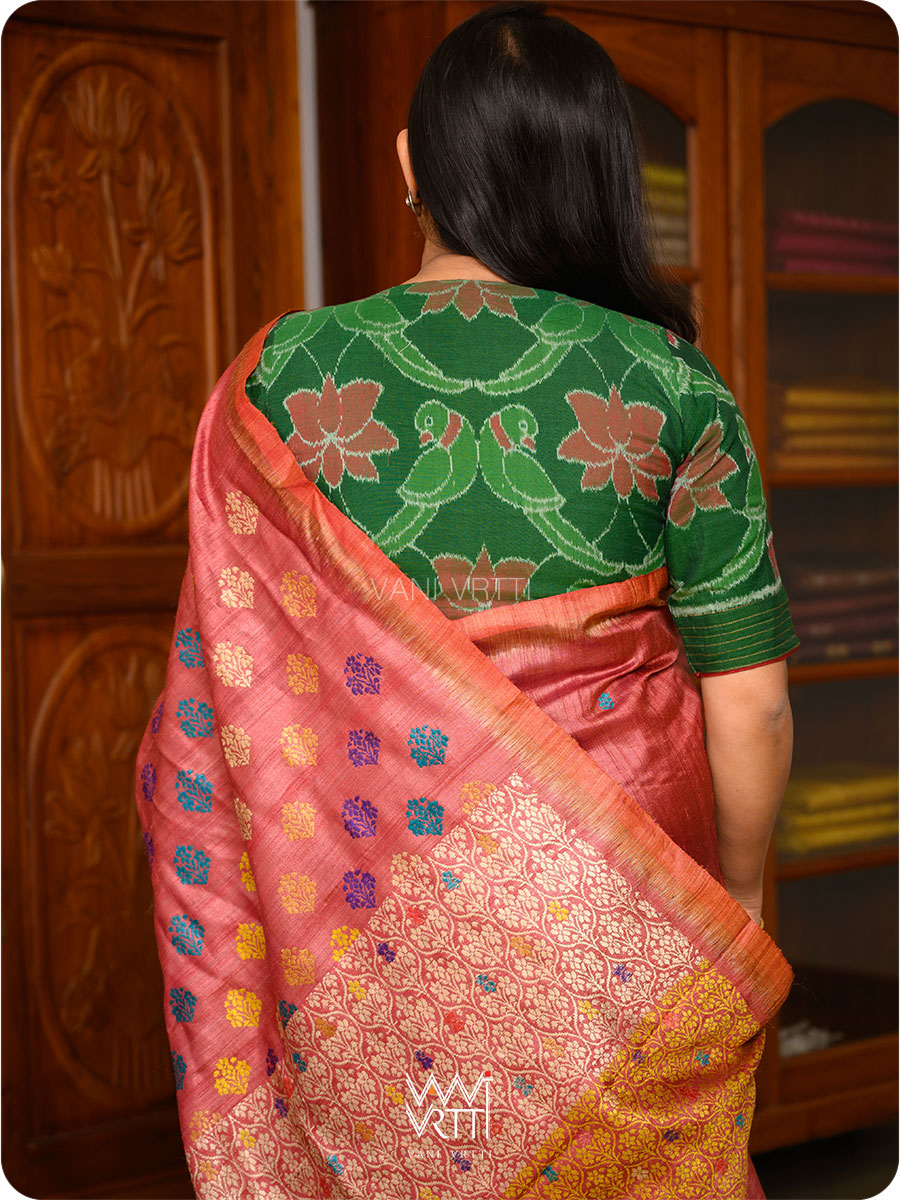 Maroon Mustard Parijat Handspun Tussar Silk Saree