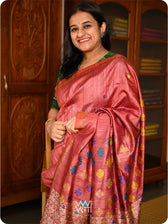 Maroon Mustard Parijat Handspun Tussar Silk Saree