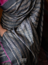 Black Small Manira Ikat Handspun Tussar Silk Saree