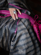 Black Small Manira Ikat Handspun Tussar Silk Saree