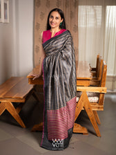 Black Small Manira Ikat Handspun Tussar Silk Saree