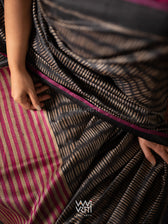 Black Small Manira Ikat Handspun Tussar Silk Saree