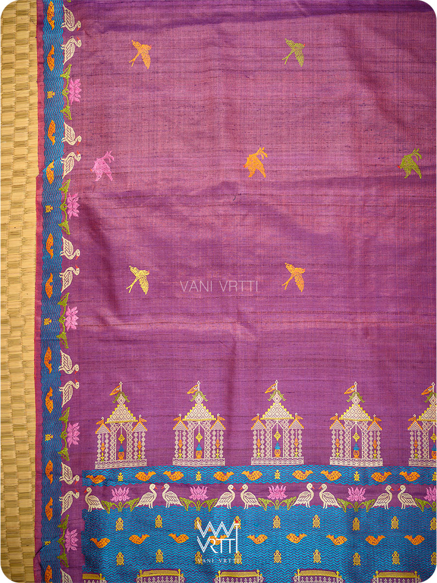 Reddish Purple Chilika Master Weave Exclusive Handspun Tussar Silk Saree