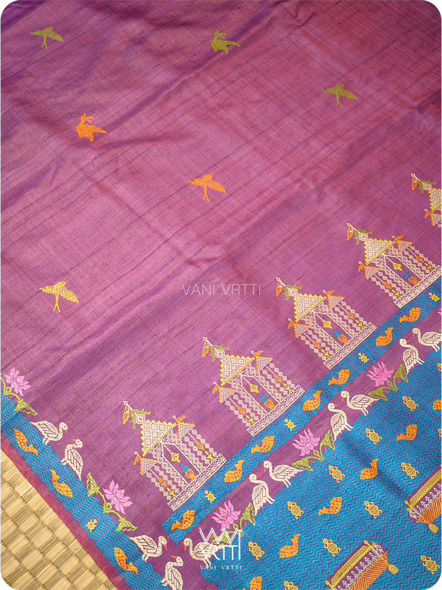 Reddish Purple Chilika Master Weave Exclusive Handspun Tussar Silk Saree