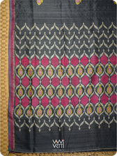 Black Lime Green Pomegranate Jaal Handspun Tussar Silk Saree