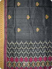 Black Lime Green Pomegranate Jaal Handspun Tussar Silk Saree
