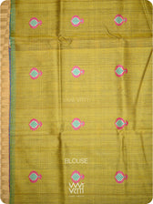 Black Lime Green Pomegranate Jaal Handspun Tussar Silk Saree