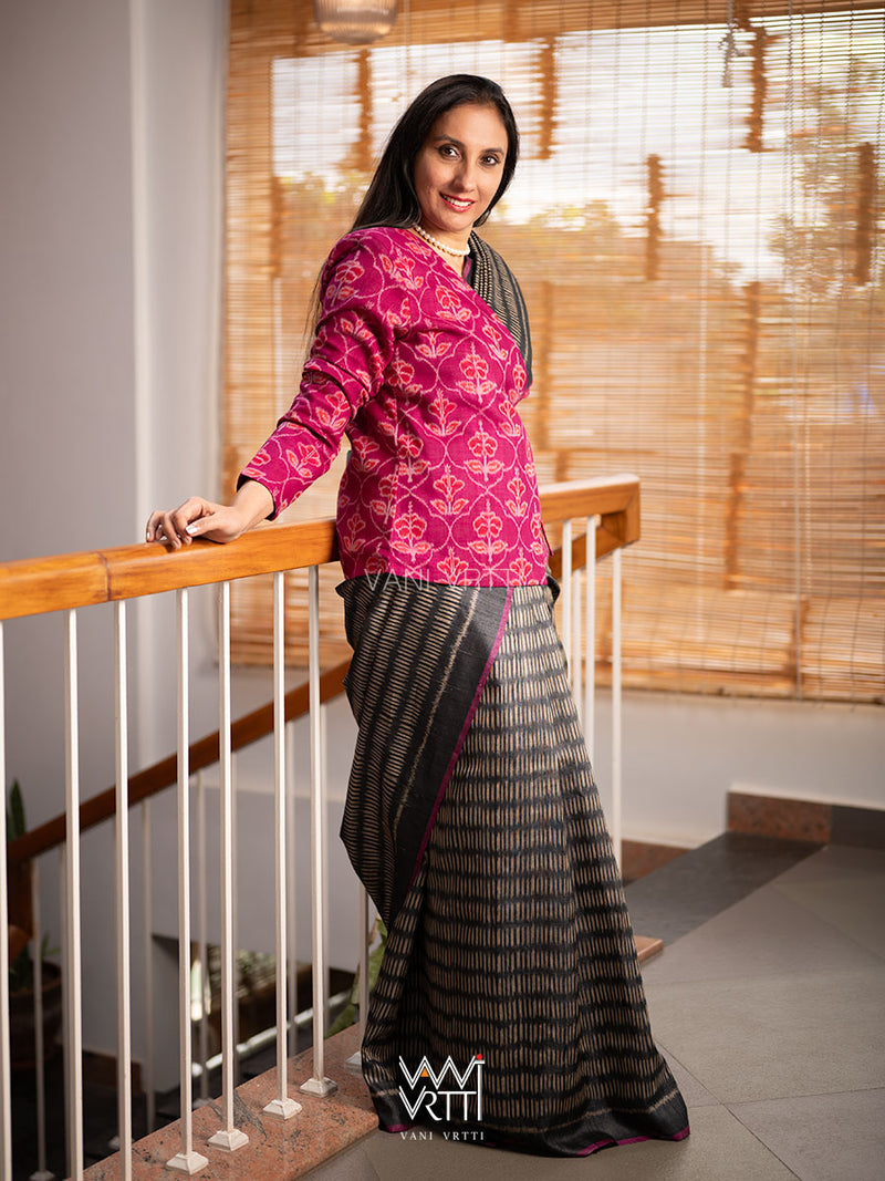 Pink Laal Jaba Reversible Parallel Ikat Overlap Waist Length Jacket