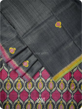 Black Lime Green Pomegranate Jaal Handspun Tussar Silk Saree