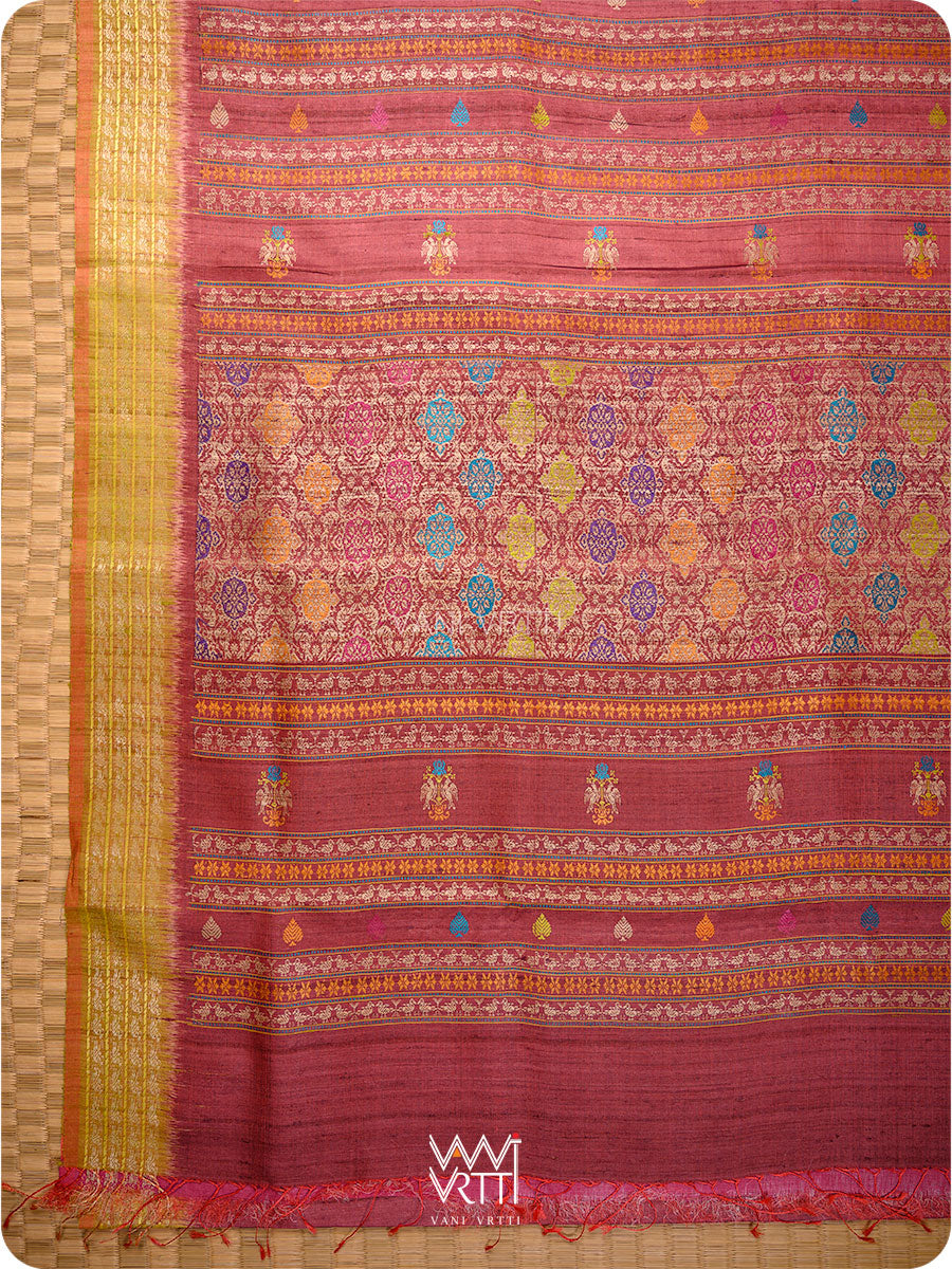 Light Brown Mustard Nightingale Master Weave Exclusive Handspun Tussar Silk Saree