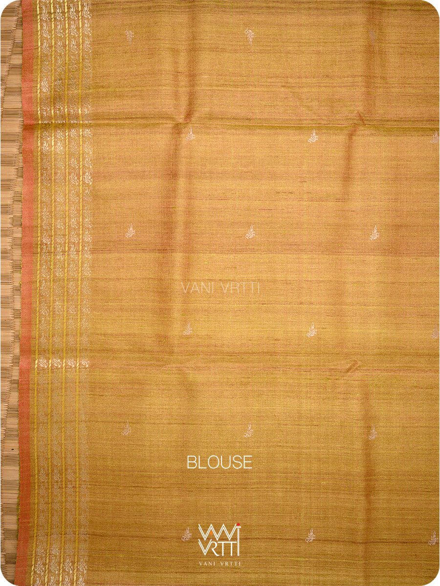 Light Brown Mustard Nightingale Master Weave Exclusive Handspun Tussar Silk Saree
