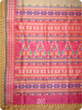 Off white Pink Yellow Veena Pani Lata Master Weave Exclusive Handspun Tussar Silk Saree