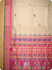 Off white Pink Yellow Veena Pani Lata Master Weave Exclusive Handspun Tussar Silk Saree