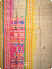 Off white Pink Yellow Veena Pani Lata Master Weave Exclusive Handspun Tussar Silk Saree