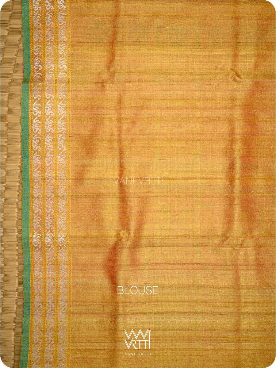 Off white Pink Yellow Veena Pani Lata Master Weave Exclusive Handspun Tussar Silk Saree