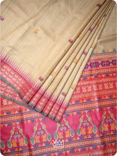 Off white Pink Yellow Veena Pani Lata Master Weave Exclusive Handspun Tussar Silk Saree